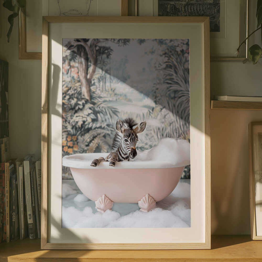 Poster „Babyzebra im Schaumbad“