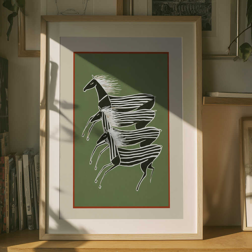 Laufende Zebras in Grün – Poster