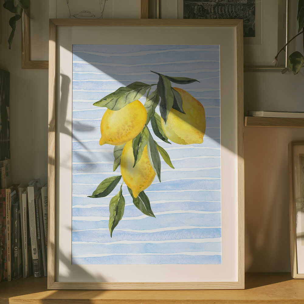 Lemons on Stripes Watercolor Poster