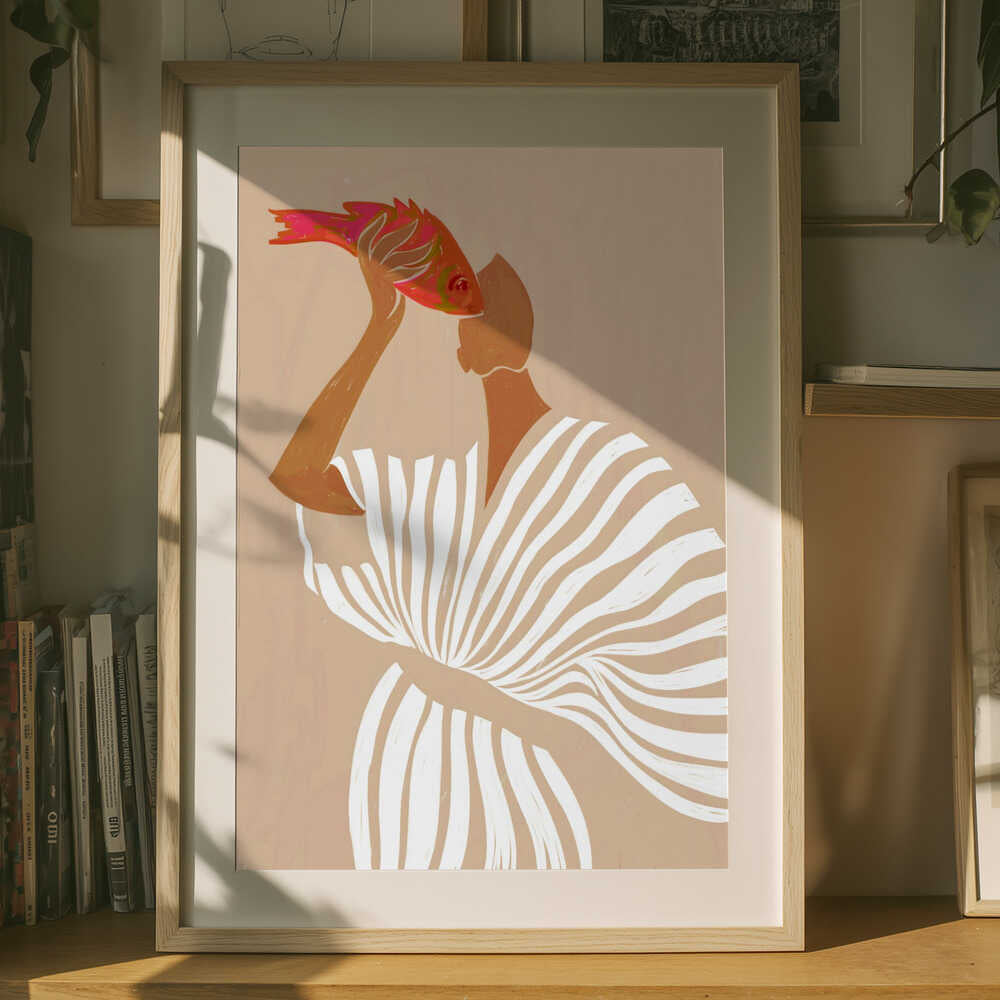 Frau bewundert Fische – Poster