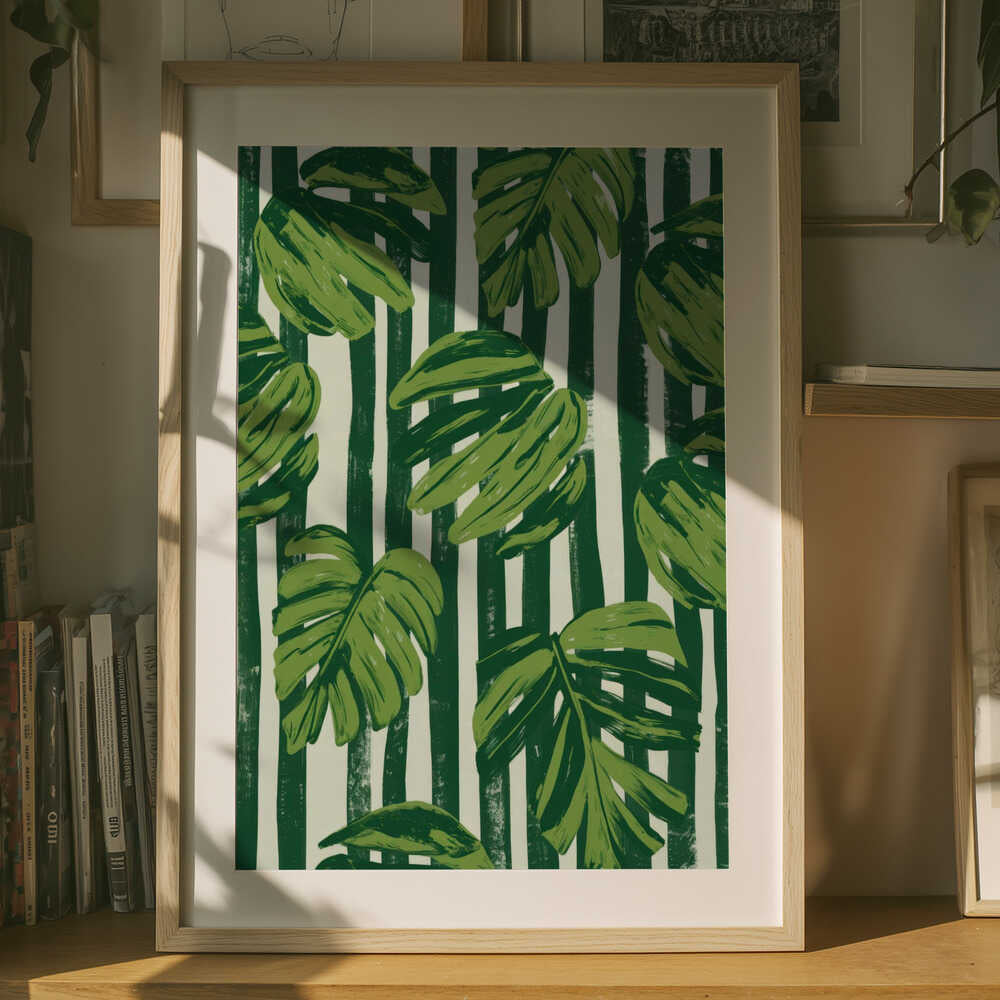 Monstera Leaf Stripes Poster