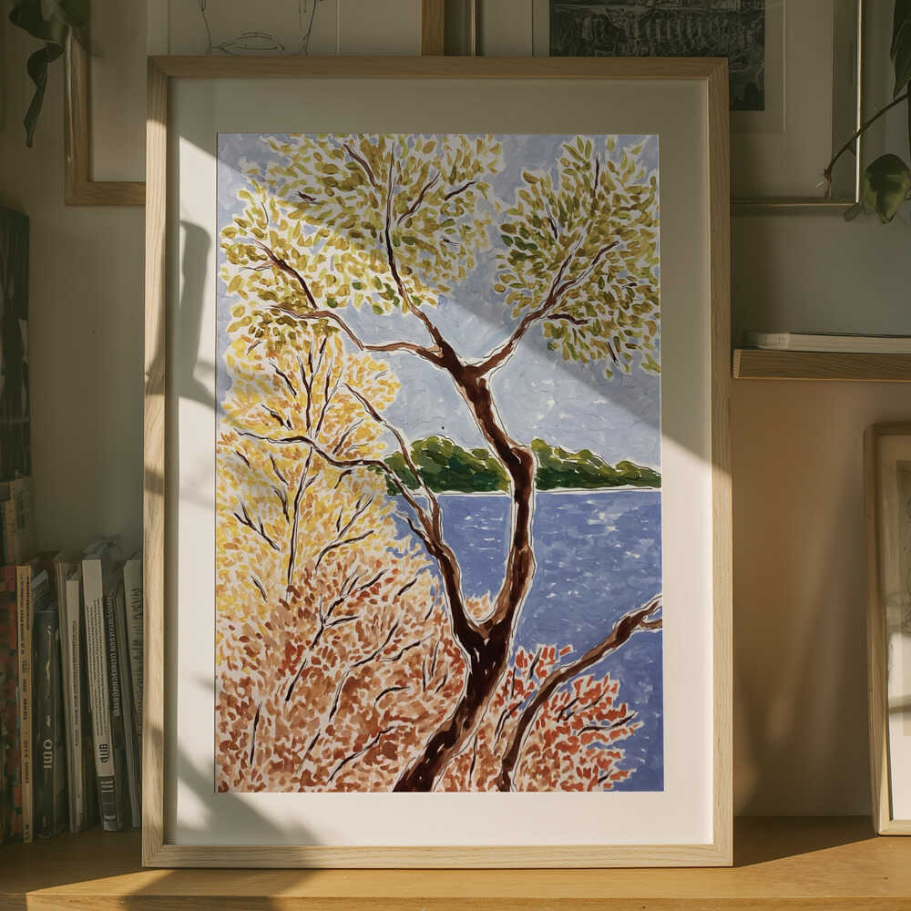 Landschaft mit Herbstsee Poster