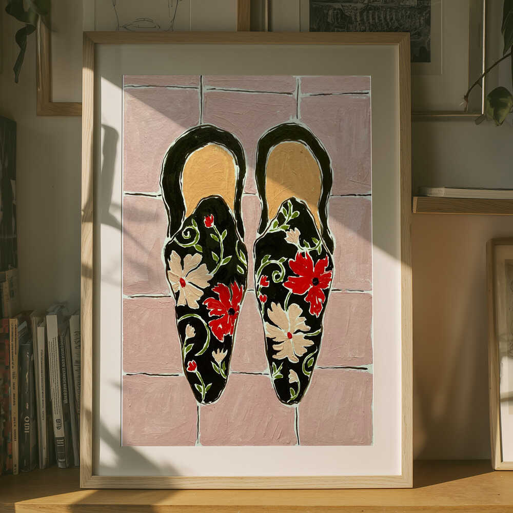 Poster mit eleganten Blümchenslippern