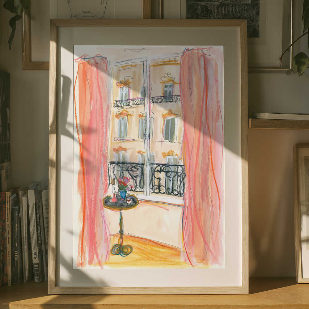 Illustration eines Pariser Fensterausblicks Poster