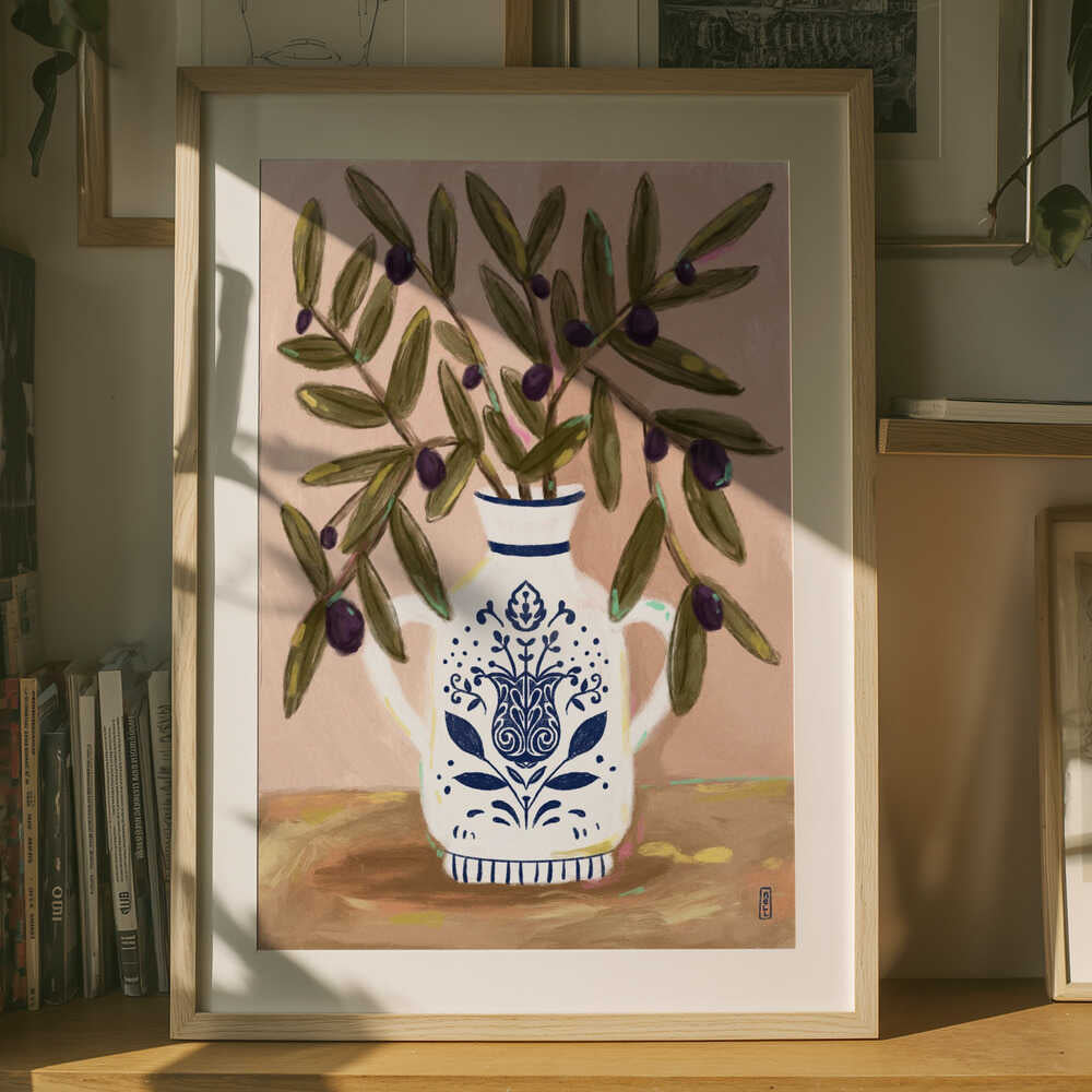 Poster mit Gemälde „Olivenzweige in einem Topf“