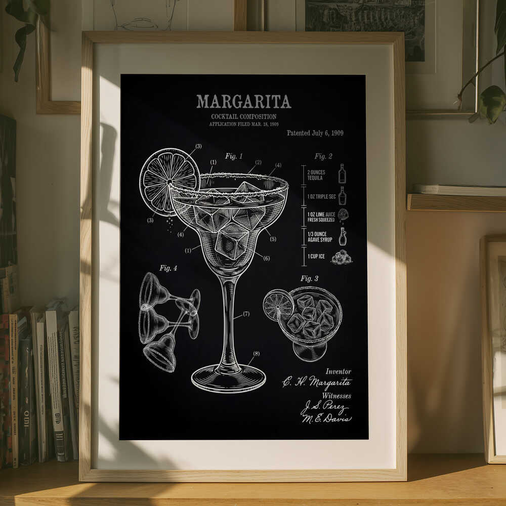 Poster mit dem Patent für einen Margarita-Cocktail