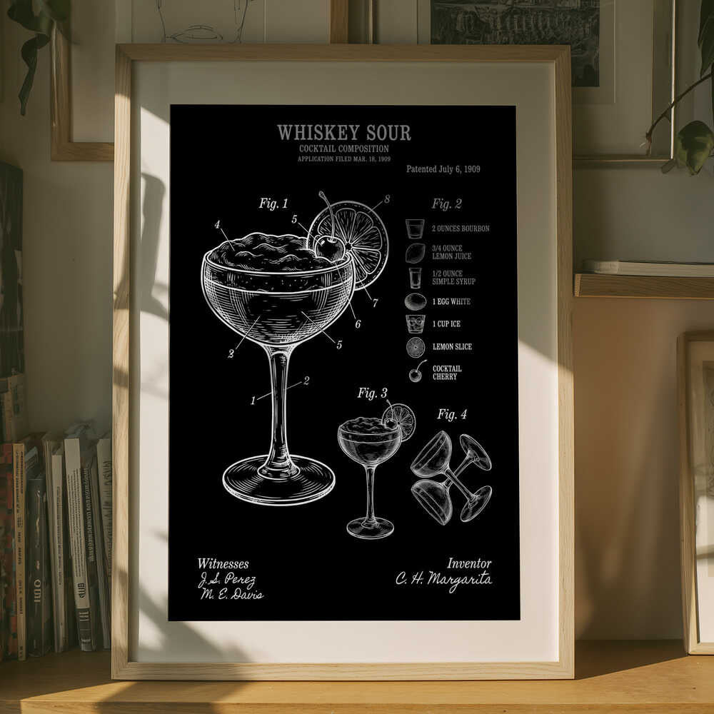 Poster mit Whiskey-Sour-Komposition
