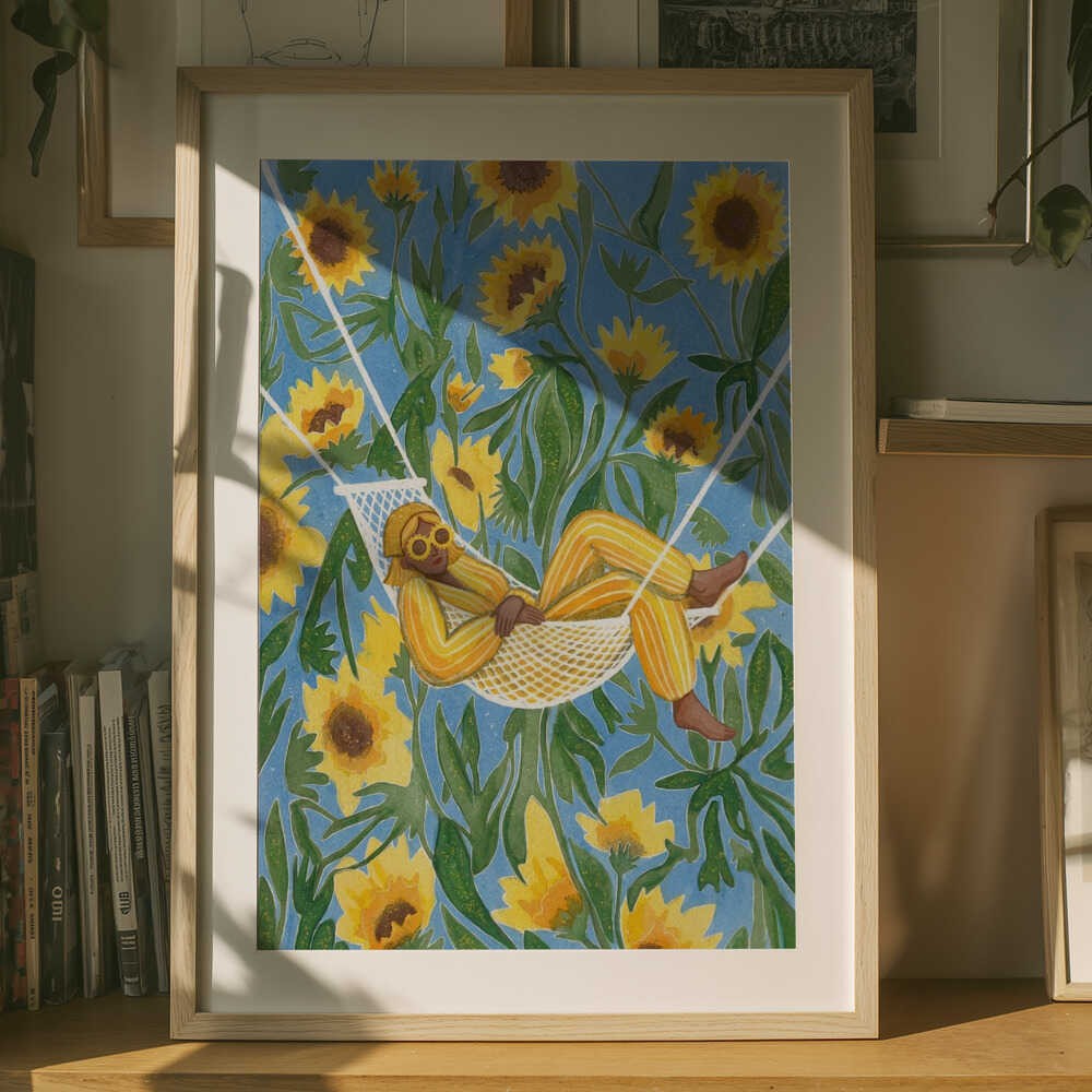 Relaxing Among Sunflowers Poster