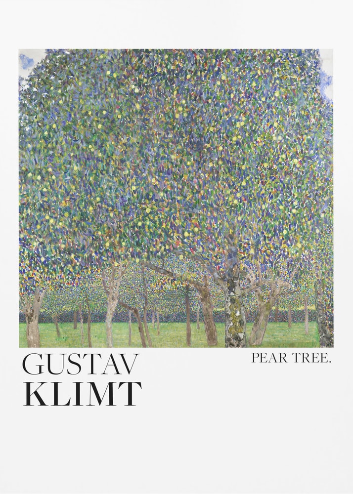 Gustav Klimt Pear Tree wall art with a blue-green orchard, 1903