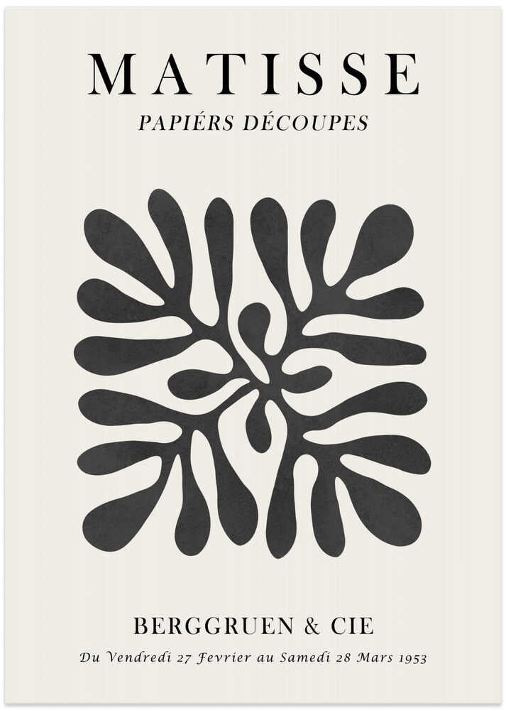 Henri Matisse Papiers Decoupes poster with a black leaf on cream, Berggruen Paris 1953