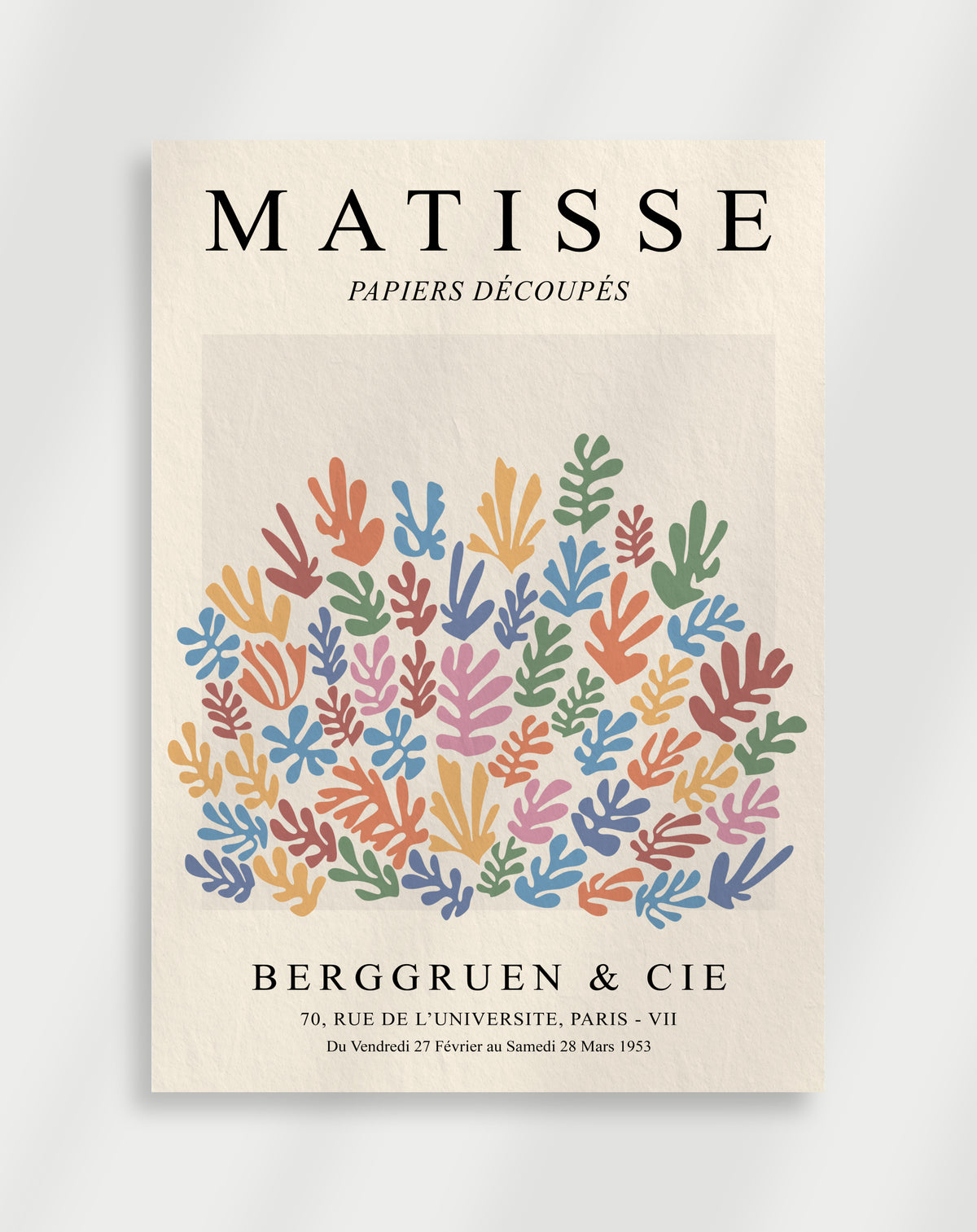 Colorful cut-out shapes with playful composition inspired by Matisse