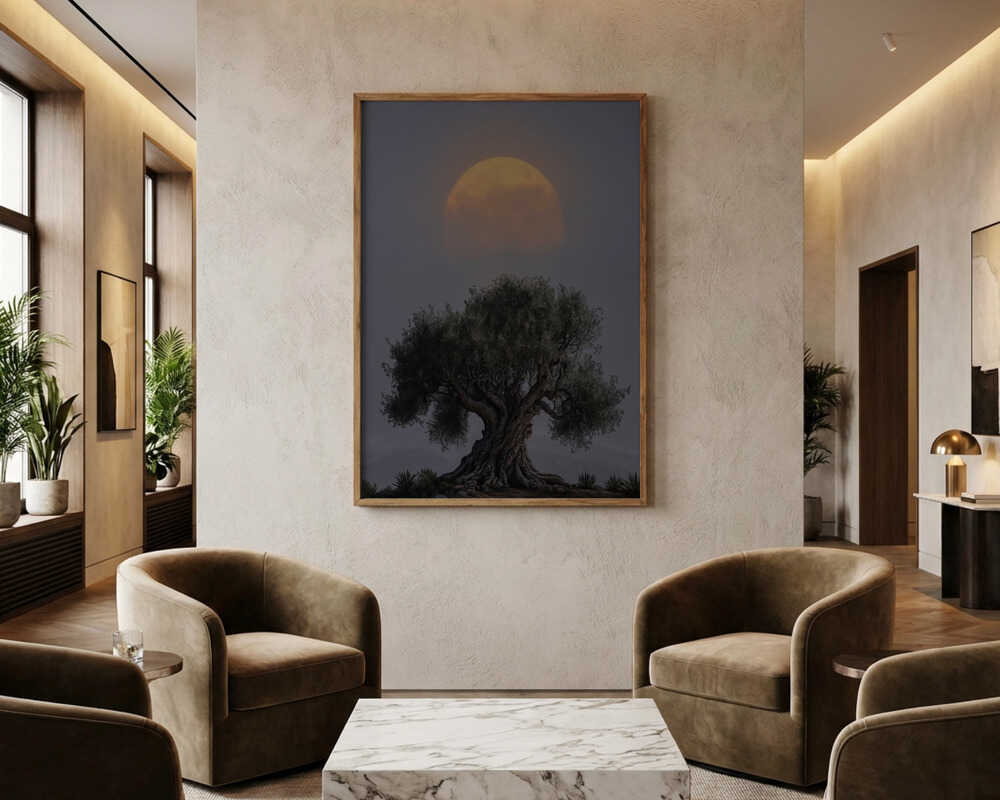 Ancient Olive Tree Moon Poster