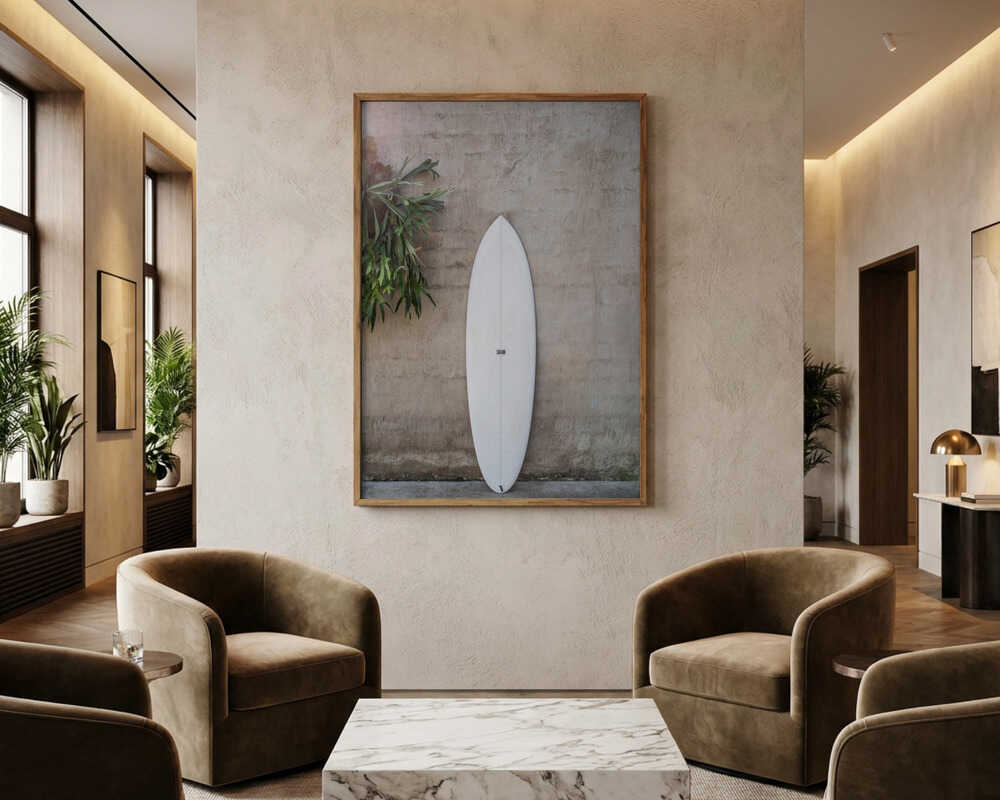White Surfboard Poster