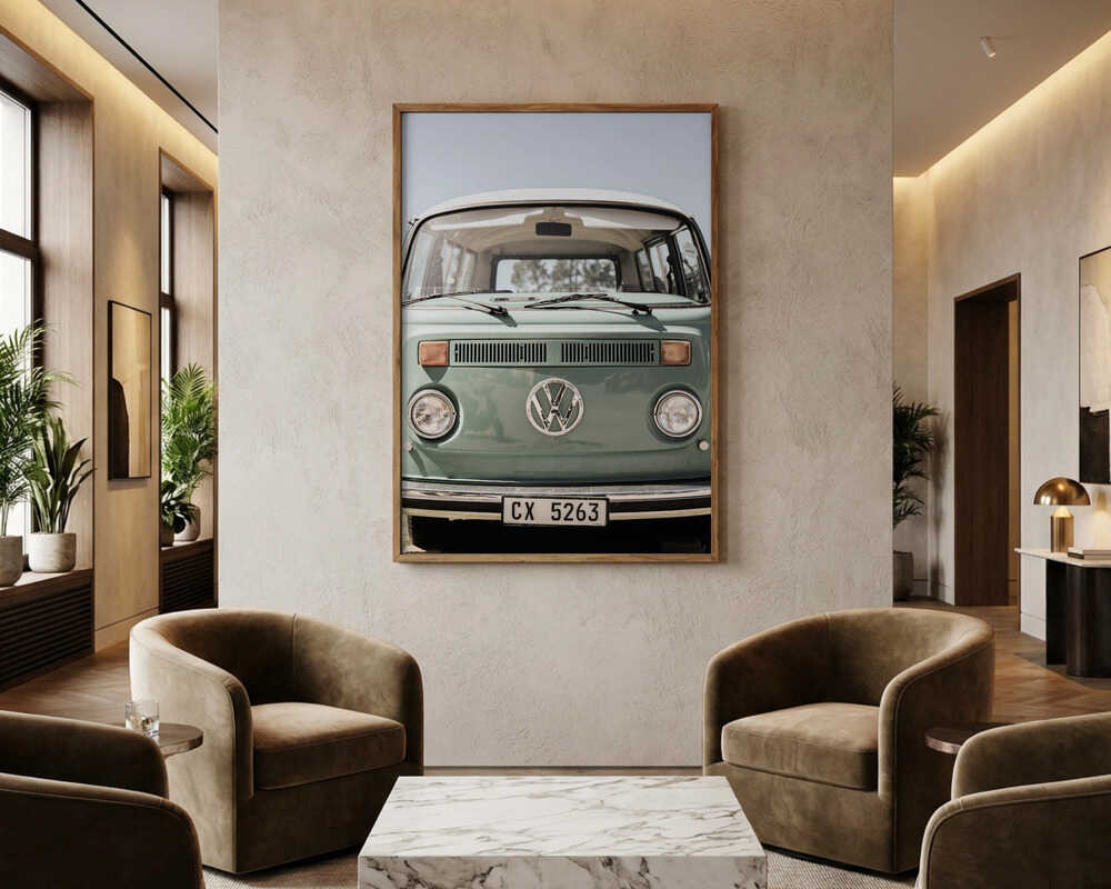 Klassisches Design in sanften Grüntönen mit Autos Poster