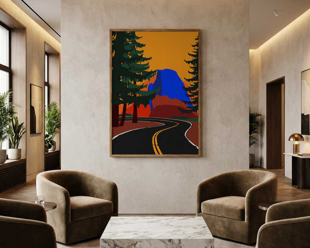 Poster mit der Clacier Road und Half Dome