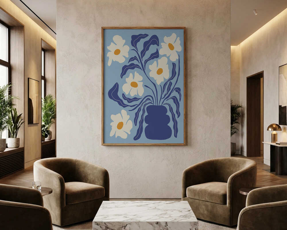 Blaues Blumenvasen-Poster