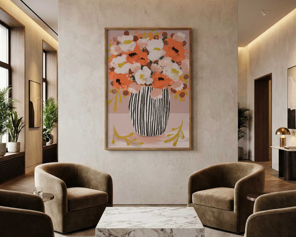 Striped Vase Blooms Poster