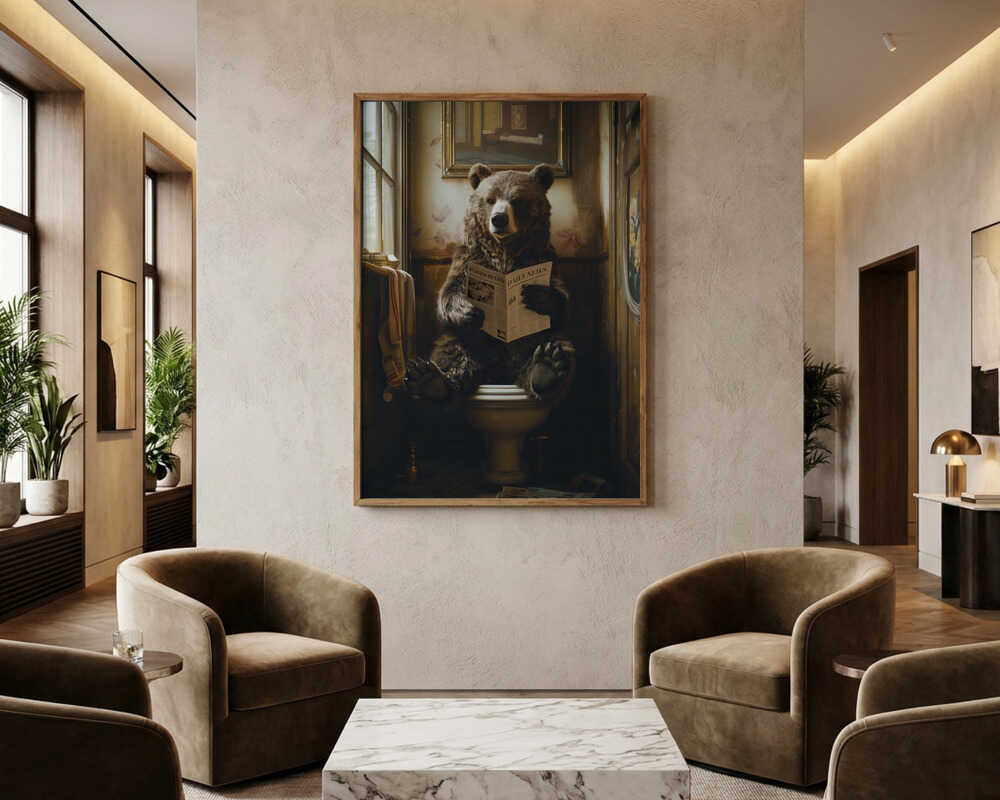 Bear Reading Newspaper Poster