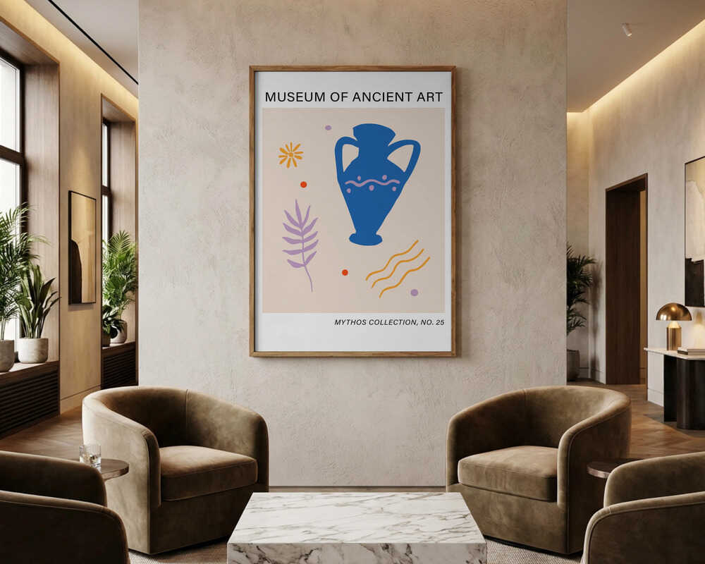 Poster mit antikem blauen Amphorenmotiv