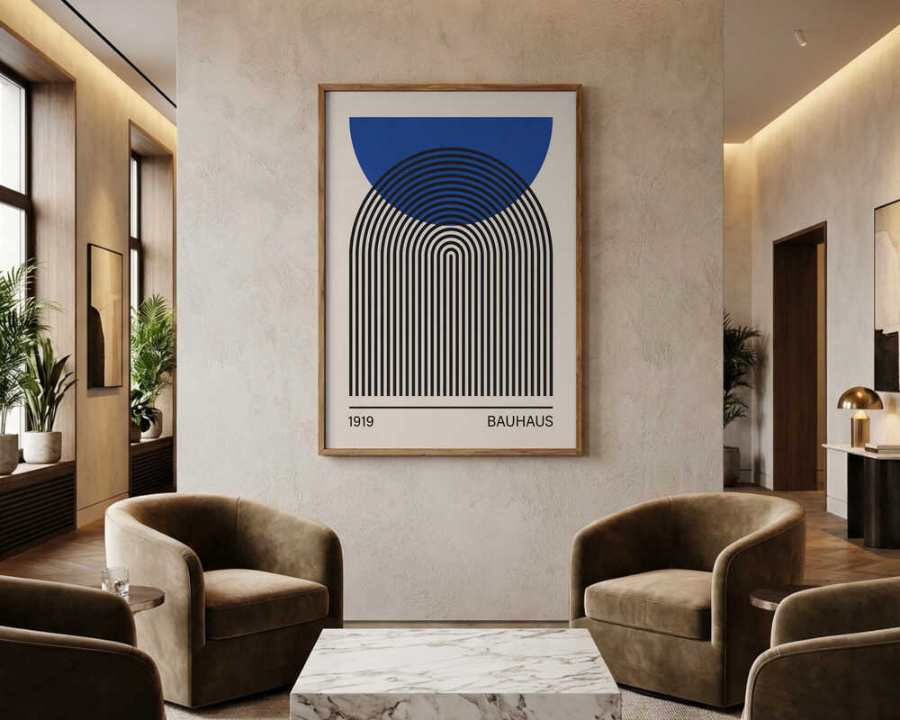Poster mit abstrakten blauen Bögen