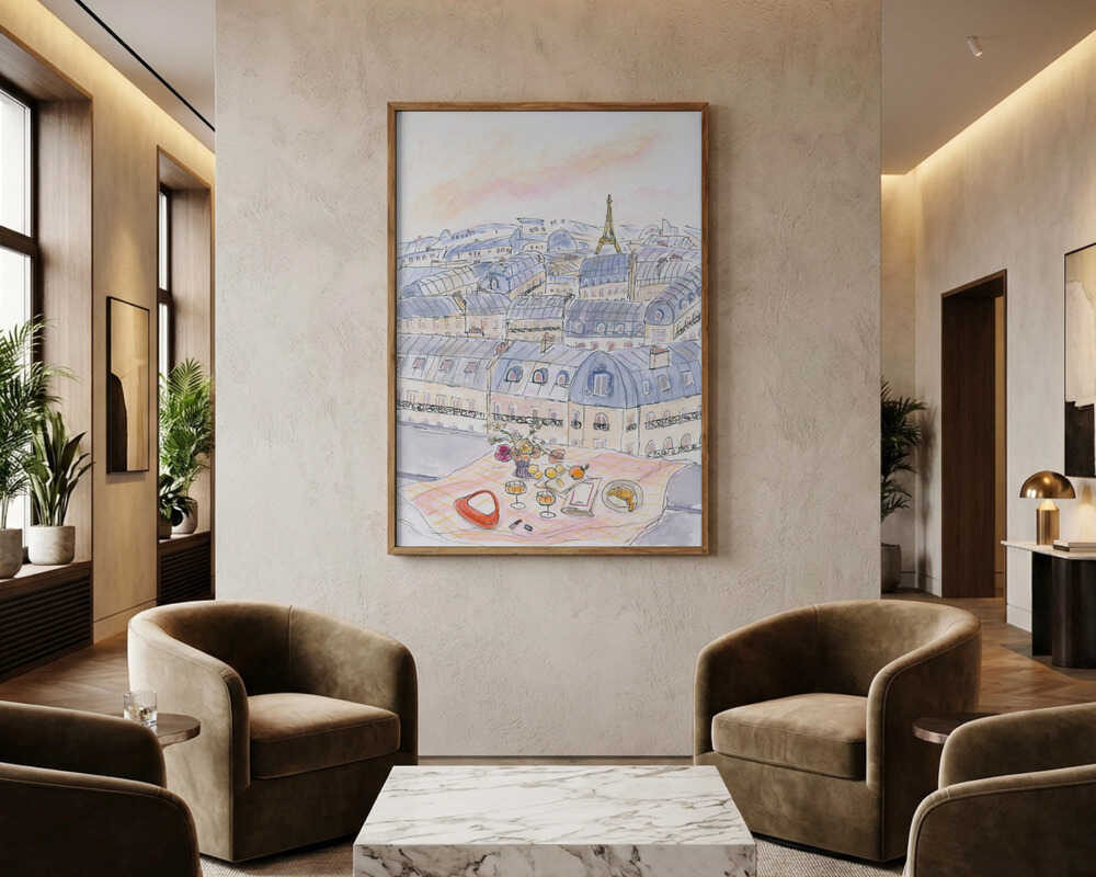 Parisian Rooftop Picnic With Eiffel Tower Views Poster