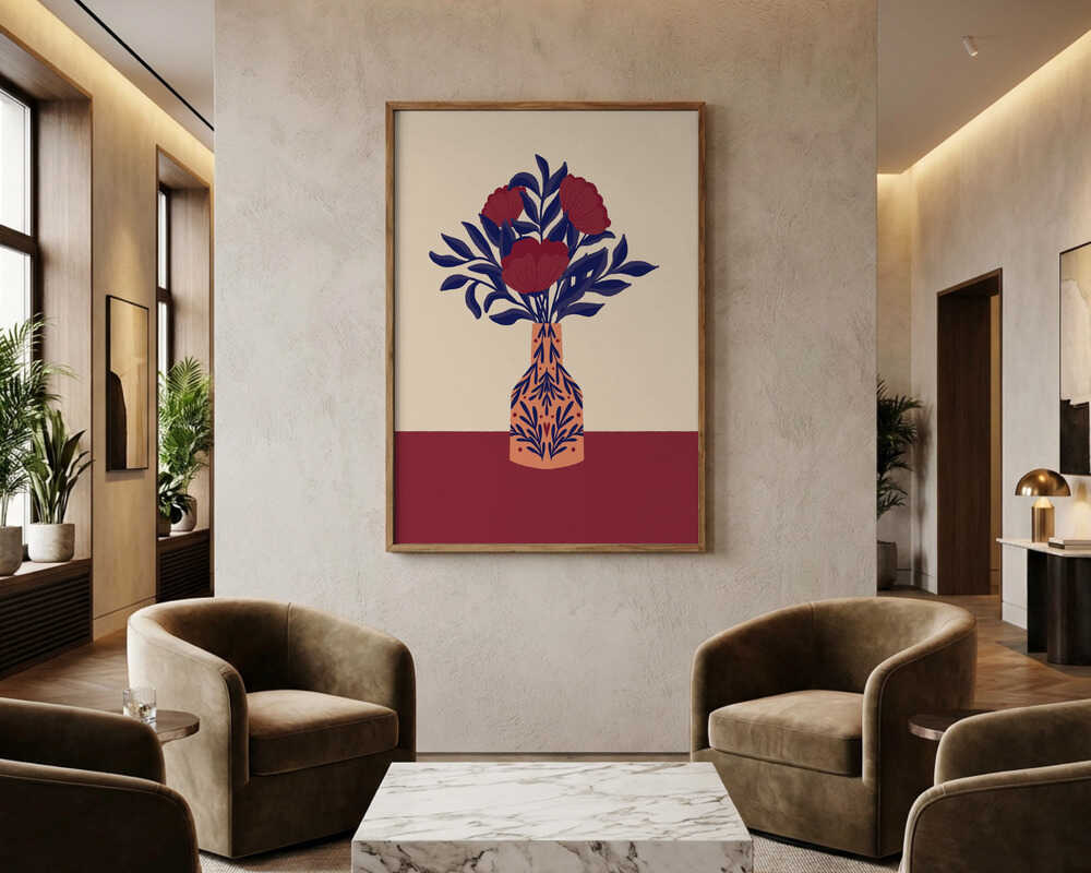 Poster mit burgunderroten Mohnblumen in einer Vase