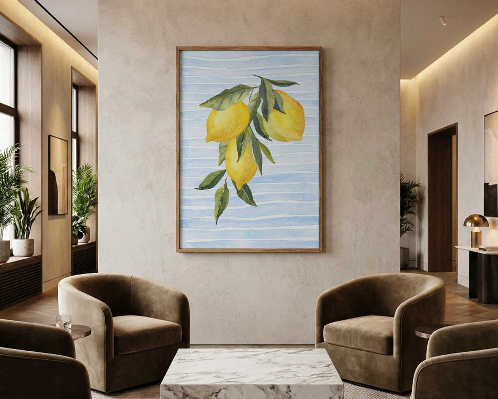Lemons on Stripes Watercolor Poster