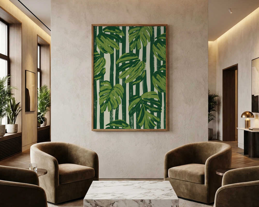 Monstera Leaf Stripes Poster