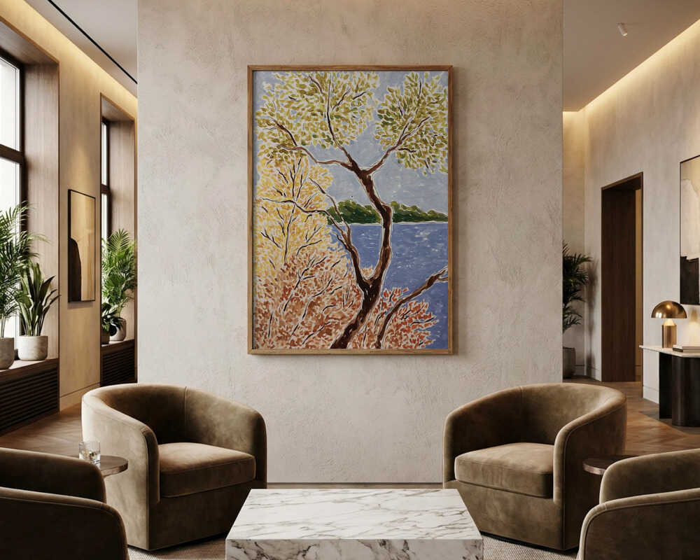 Landschaft mit Herbstsee Poster