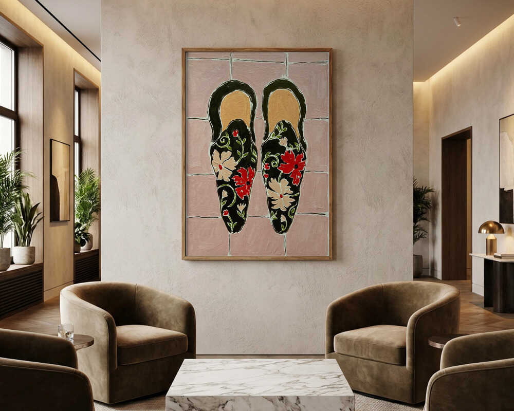 Poster mit eleganten Blümchenslippern