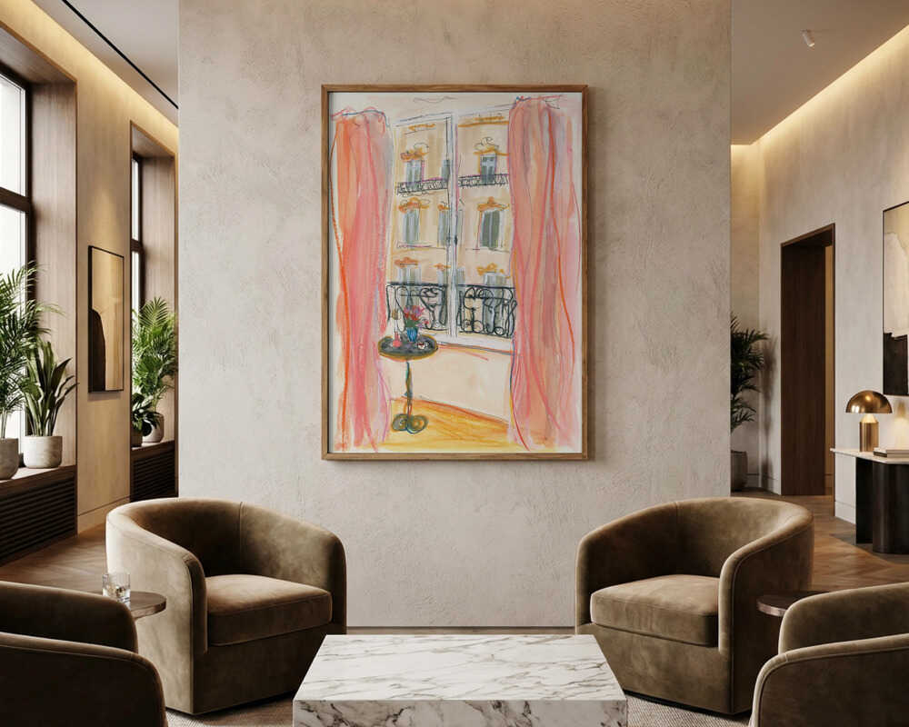 Illustration eines Pariser Fensterausblicks Poster