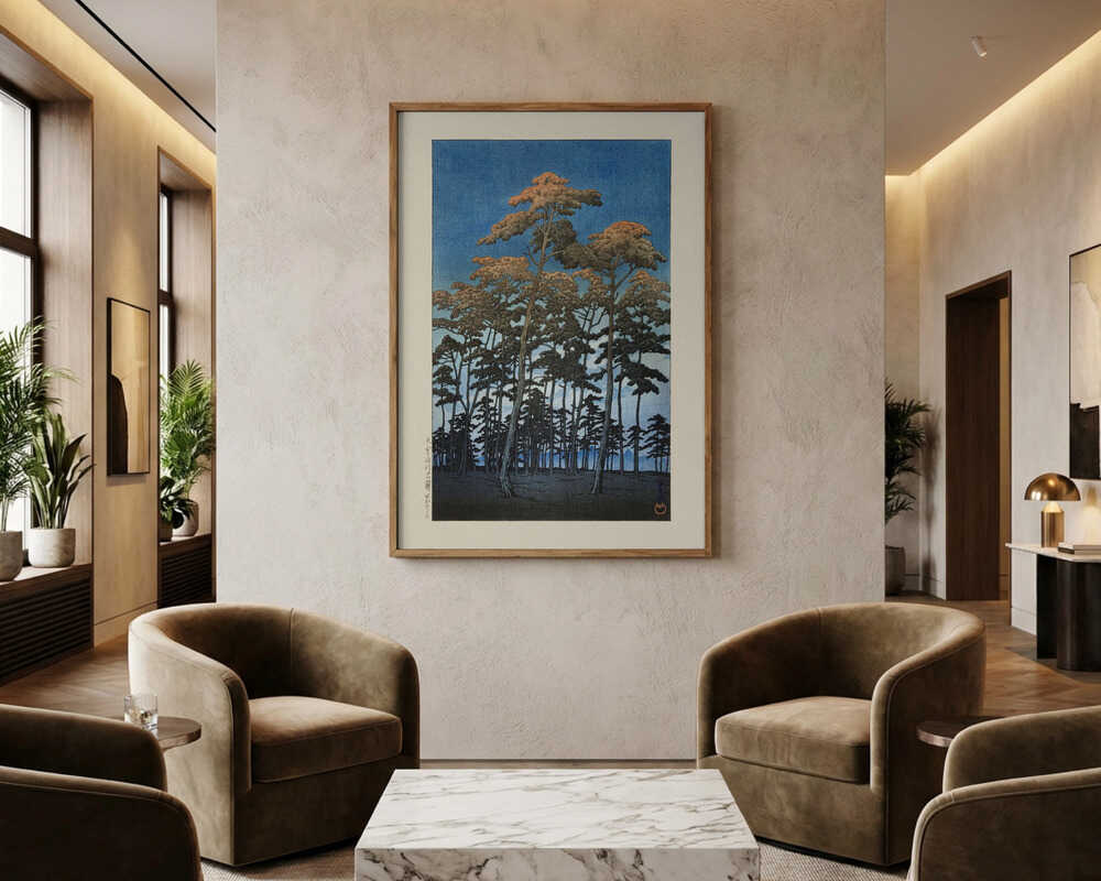 Poster „Hikawa-Park in Omiya (1930)“ von Kawase Hasui und Watanabe Shozaburo
