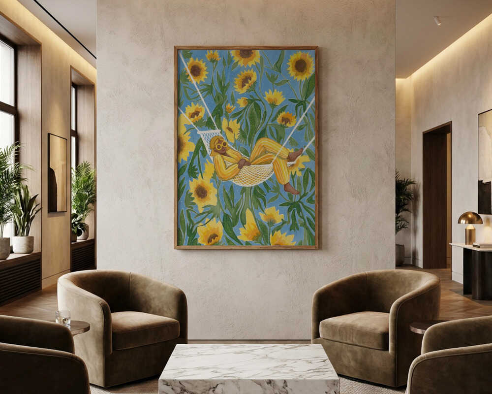 Relaxing Among Sunflowers Poster
