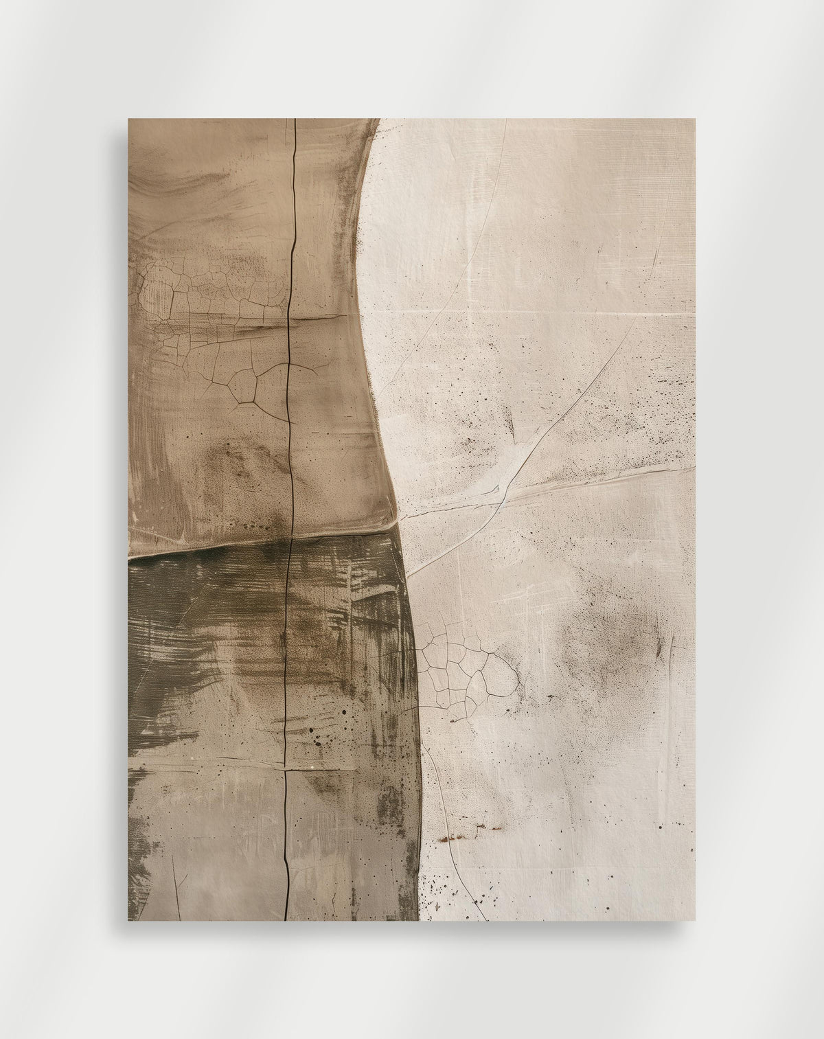 Japandi abstract taupe poster with layered textures in beige, gray and cream