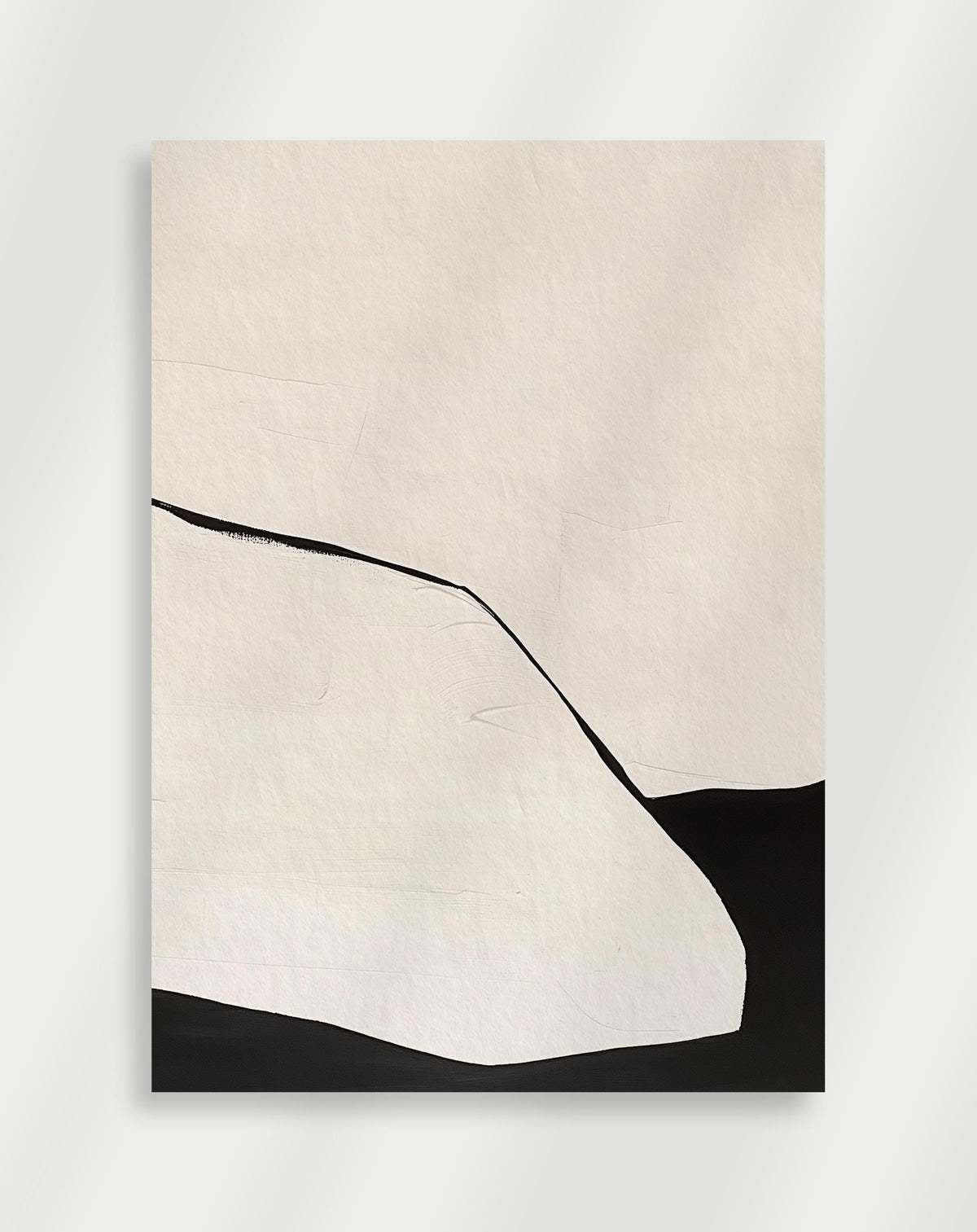 Japandi black and white curve poster with a large white curved shape against black
