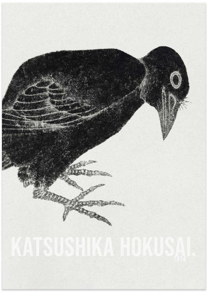 Katsushika Hokusai crow poster with a large black bird in profile, 1814