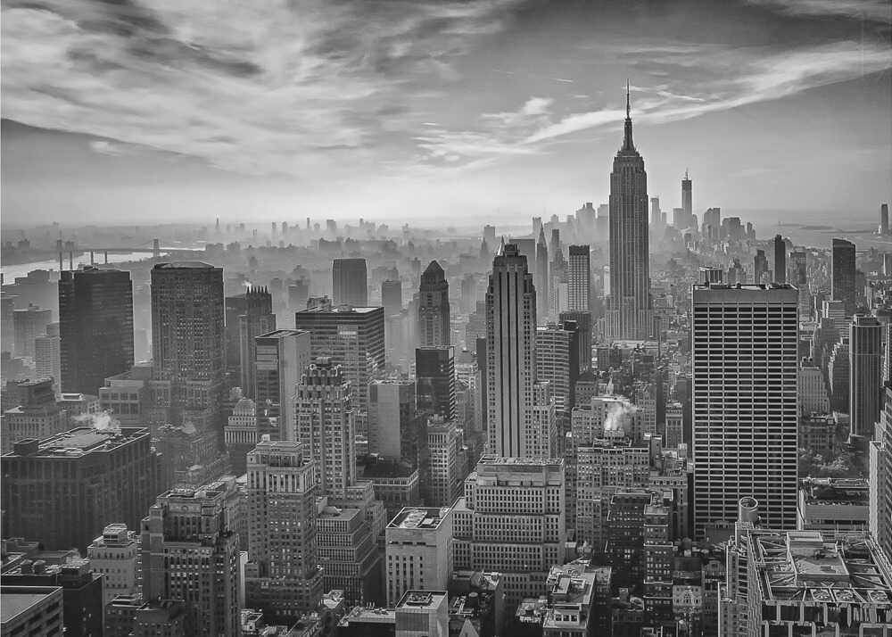 New York skyline bw poster with a black and white view of the New York skyline and Empire State Building