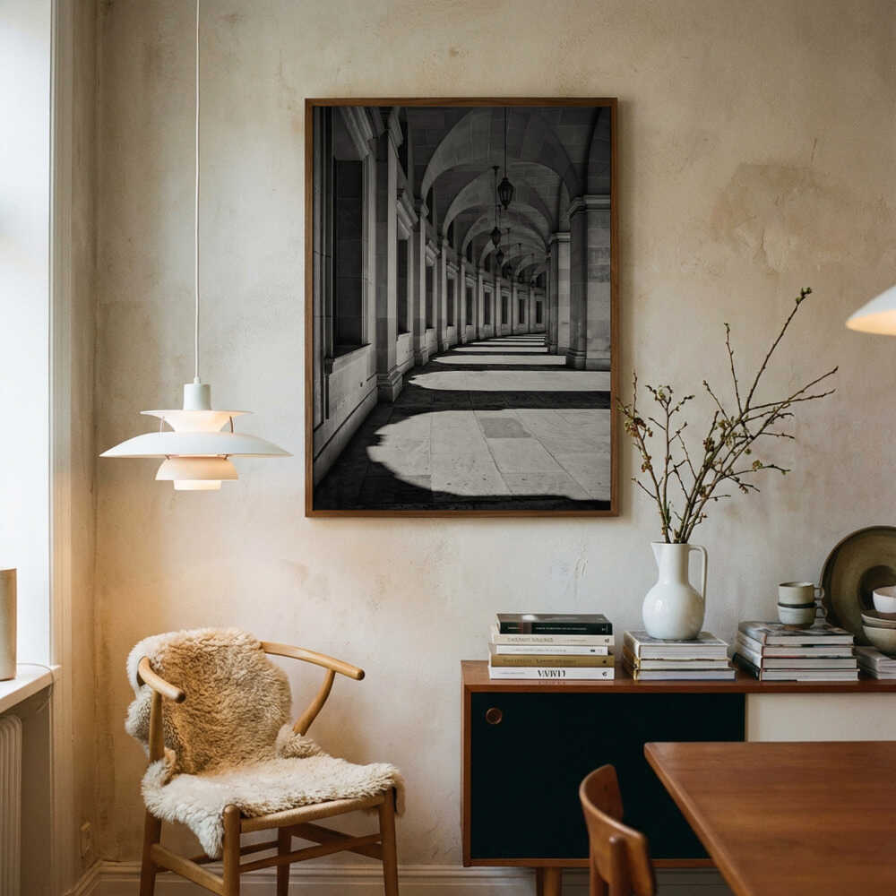 Arched Hallway Shadows Poster
