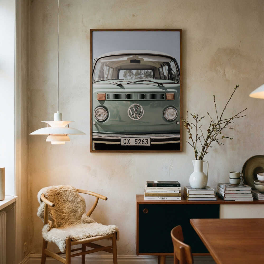 Klassisches Design in sanften Grüntönen mit Autos Poster
