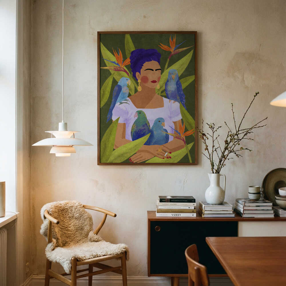 Poster „Frida und Vögel“