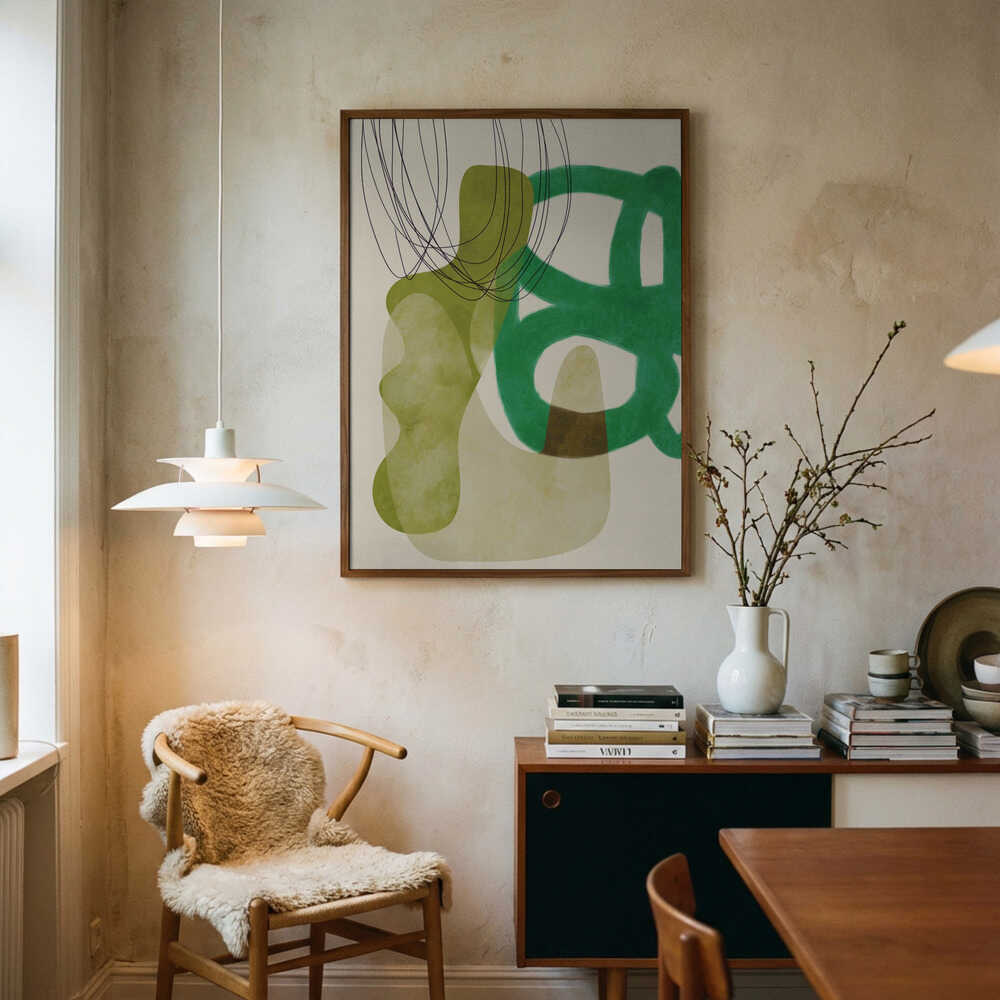 Gemalte Linien Grün Beige Kopie Poster