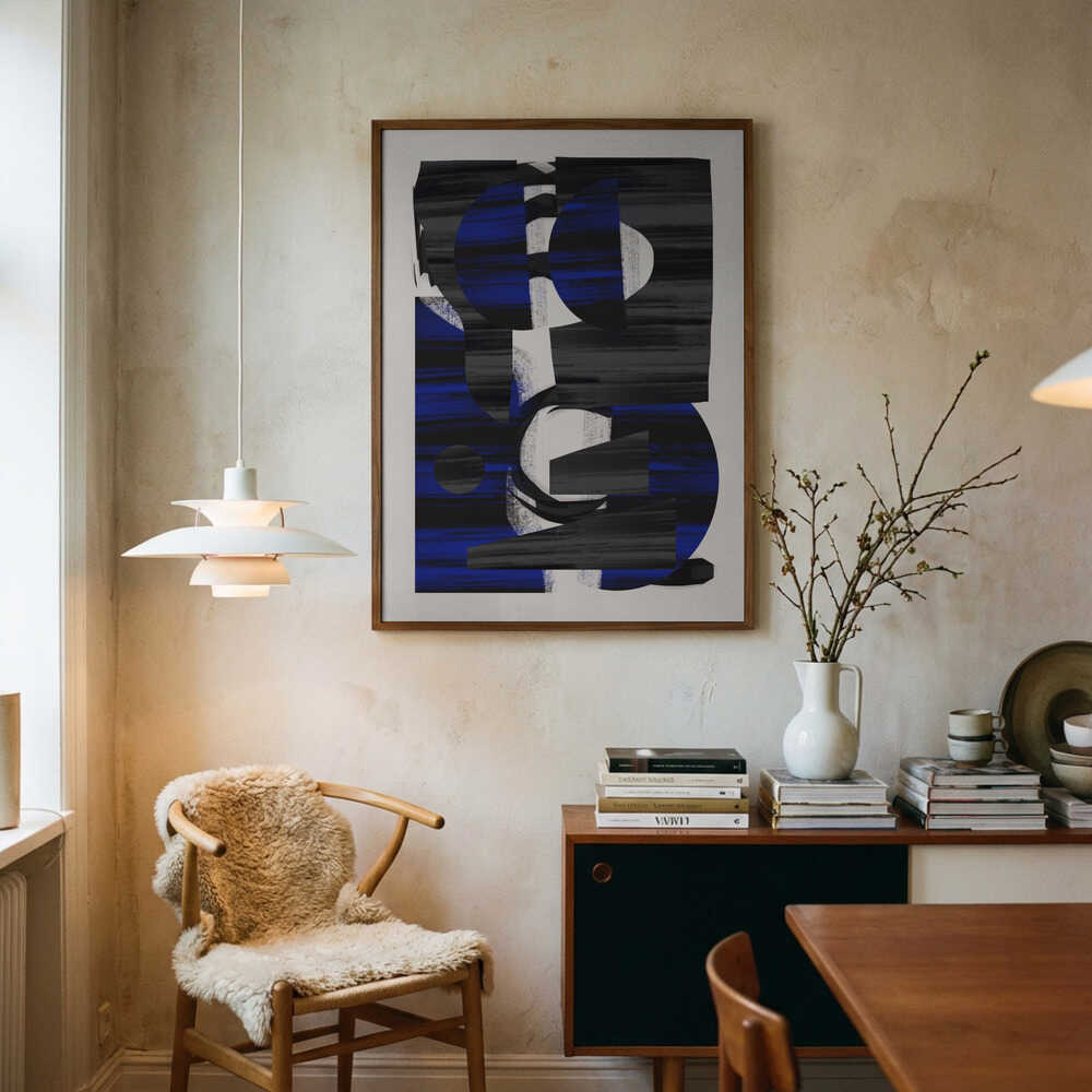Markante blaue abstrakte Formen Poster