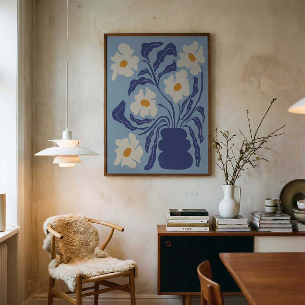 Blaues Blumenvasen-Poster