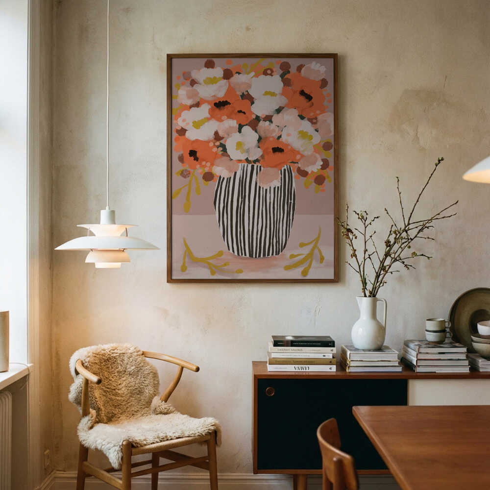 Striped Vase Blooms Poster