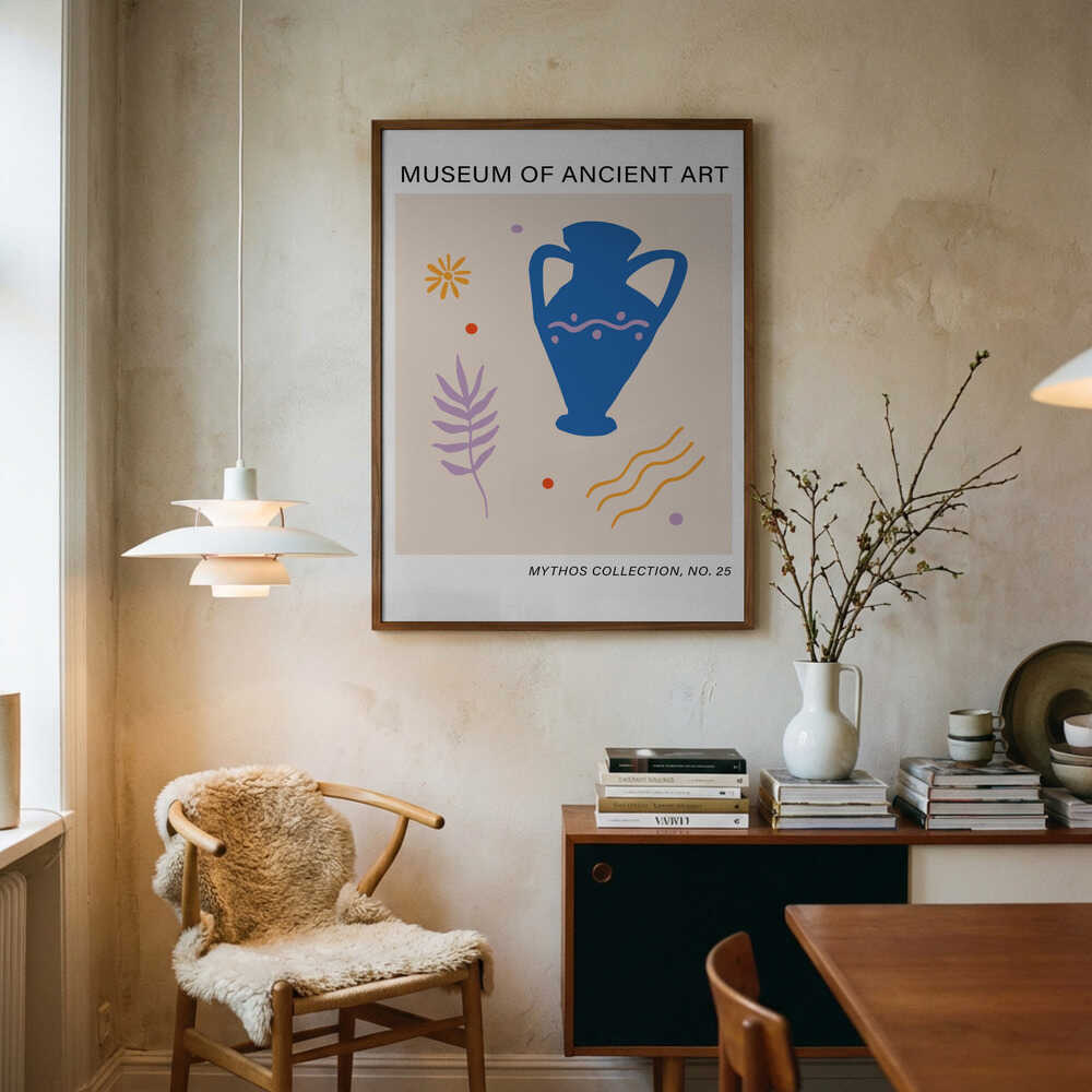 Poster mit antikem blauen Amphorenmotiv