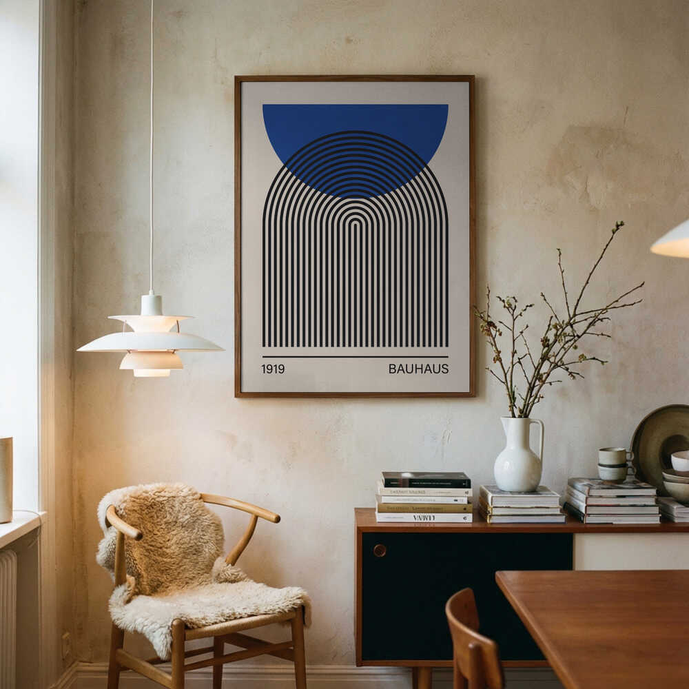 Poster mit abstrakten blauen Bögen