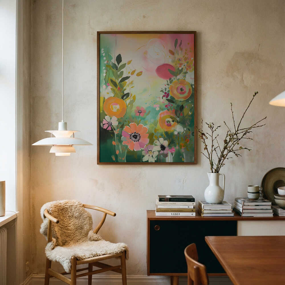 Poster mit leuchtenden abstrakten Blumen