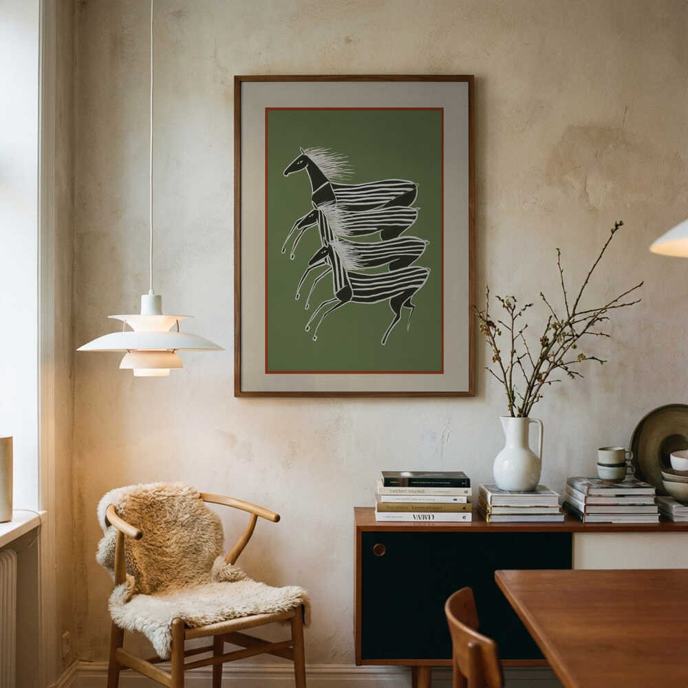 Laufende Zebras in Grün – Poster