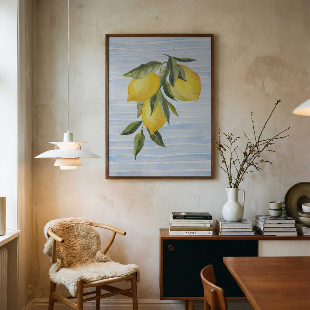 Lemons on Stripes Watercolor Poster