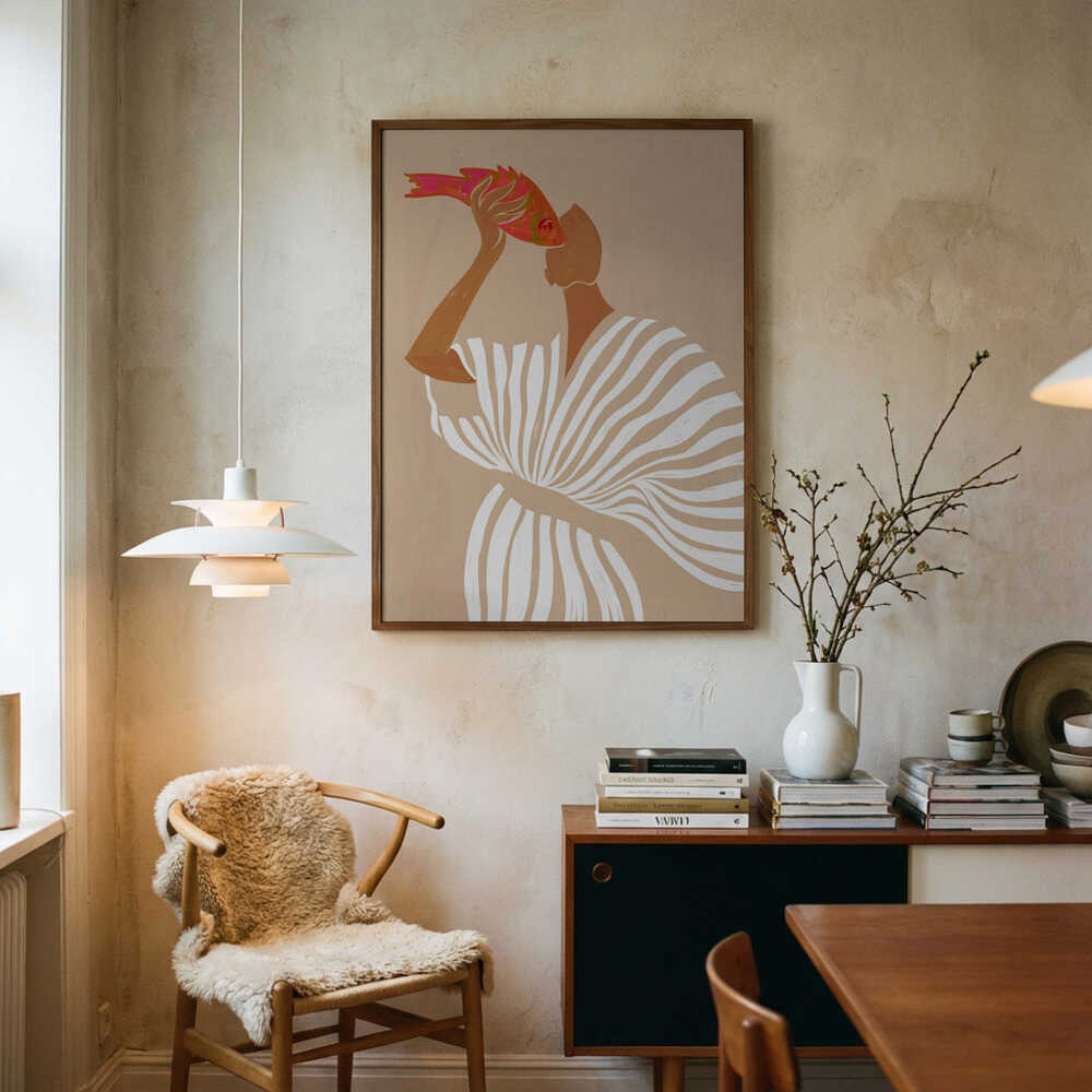Frau bewundert Fische – Poster